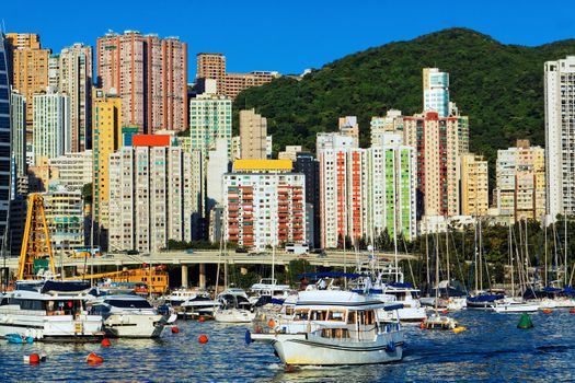 Luxury yachts in harbour of Hong Kong