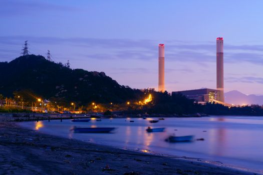 Night of Petrochemical industry , power plant