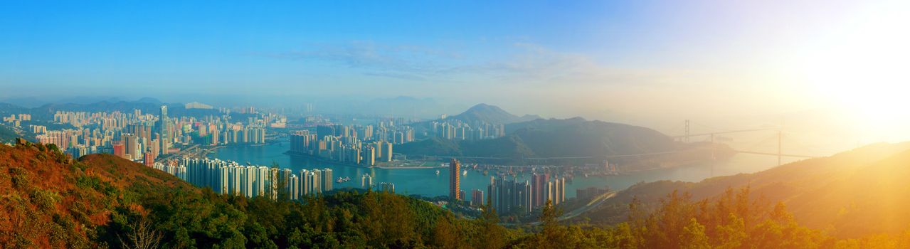 Panorama View of Downtown Kowloon Hongkong from Tsuen Wan