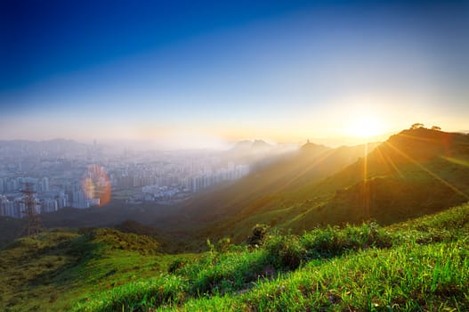 hong kong sunrise on mountain