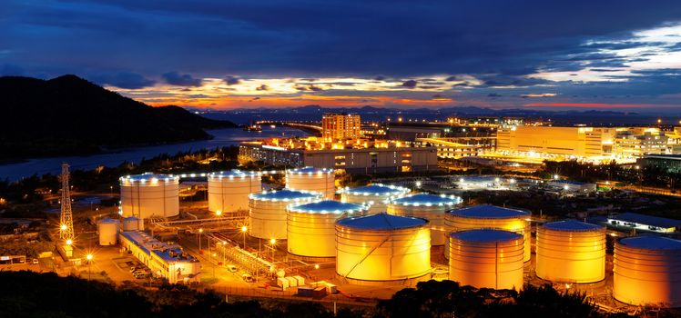 Oil tanks at night , hongkong tung chung