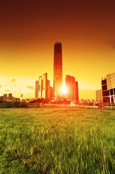 modern building at sunset, hongkong