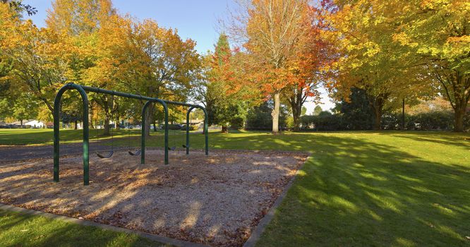Public park panorama in Autumn colors Gresham OR.