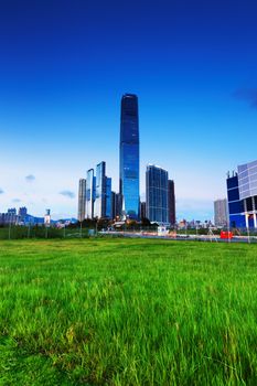 modern building at sunset, hongkong