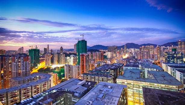 sunset in downtown area, hong kong