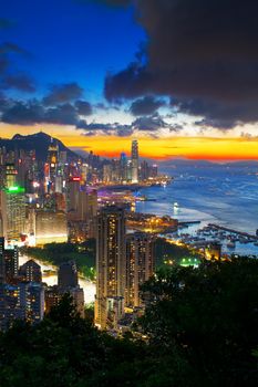 office building at sunset in hong kong 