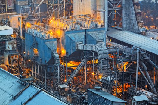 Close-up of industrial pipelines of an oil-refinery plant