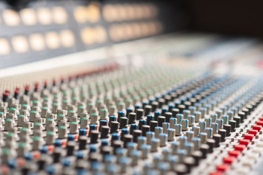 Large music mixer desk in recording studio