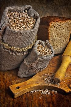 Still Life with a sack of wheat in the bakery