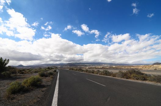 Lonely Road in the Desert in Tenerife Canary Islands