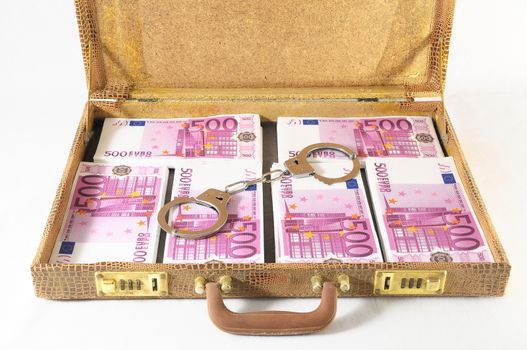 One Suitcase Full of Pink 500 Euros Banknotes and Handcuffs 