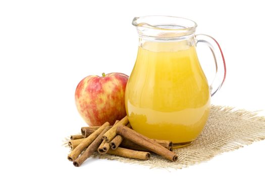 Apple juice and apple on white background