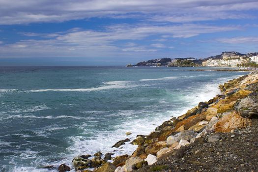 Stone beach in Almunecar, Andalusia, Spain