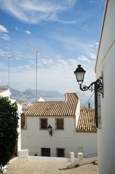 Traditional Mediterranean village street , Altea,  Costa Blanca, Spain