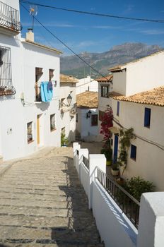 Stairs leading down a street of Altea old town, Costa Blanca, Spain