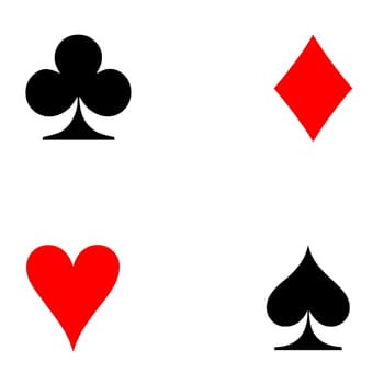 Four playing card's signs on white background