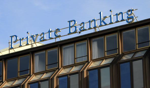Private banking on top of building, Geneva, Switzerland