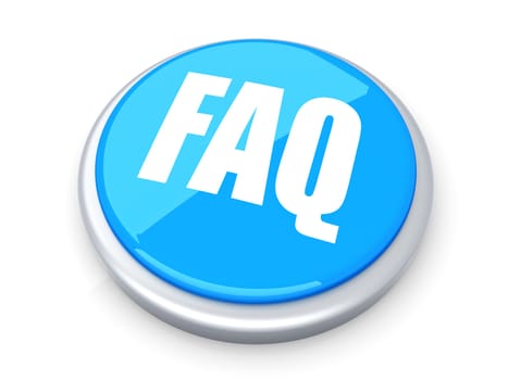 A FAQ button. 3D rendered illustration. Isolated on white.