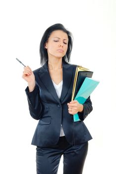 Elegant businesswoman with pen and business portfolio