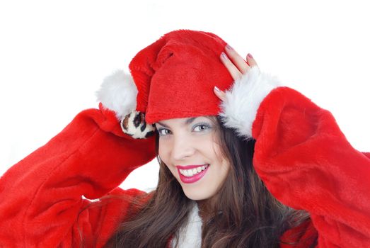 Portrait of the smiling woman in Santa costume