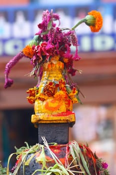 Flowers on the Buddhist stupa in Nepal