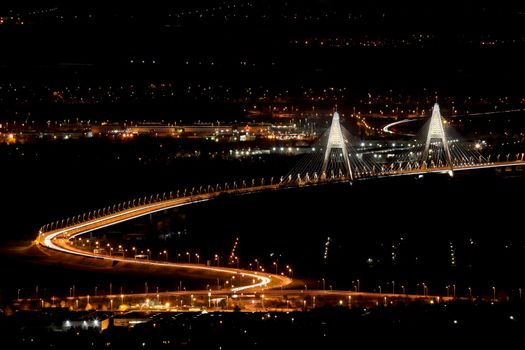 Highway bridge with night light