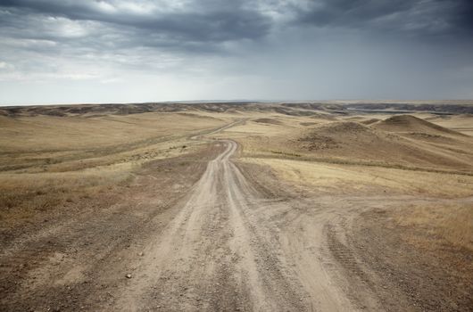 Country roads in the desert steppe