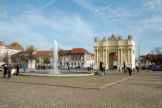 POTSDAM, GERMANY - OCTOBER 19: Luisenplatz (square) and Brandenburger Tor (Branderburg gate) in Potsdam 19.10.2013