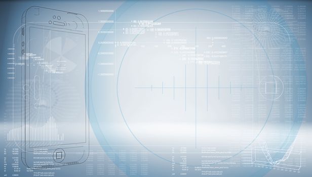 Sketch smartphone on a high-tech blue background. The concept of future technology