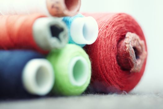 Colorful sewing spools. Macro colorful photo