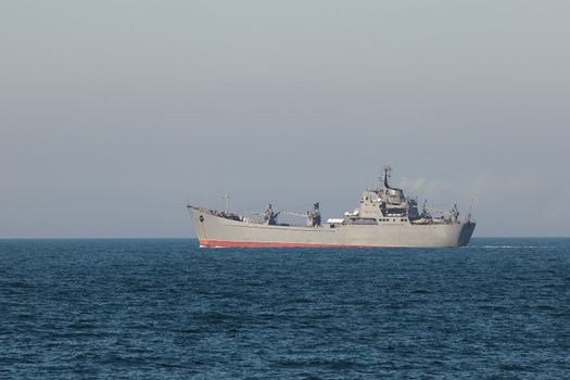 Military ship on the open sea