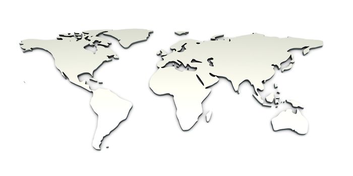 3D rendered Illustration. A metallic World map.