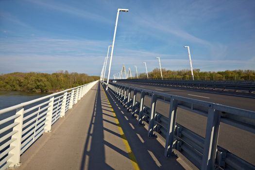 Highway over a bridge with little traffic