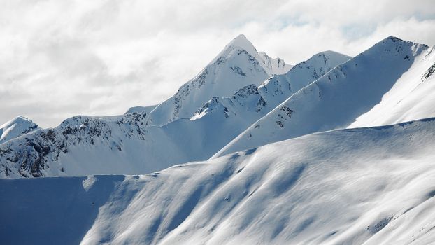 High mountain range in winter