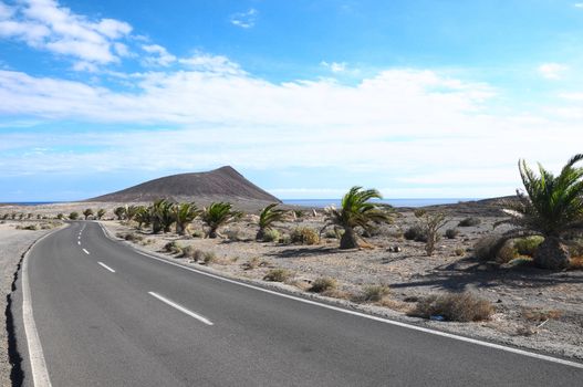 Lonely Road in the Desert in Tenerife Canary Islands