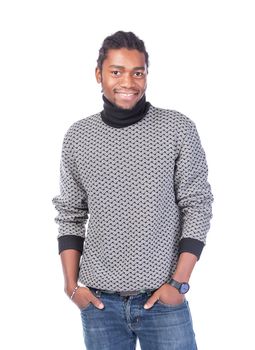 Portrait of a smiling handsome African-American on a white background