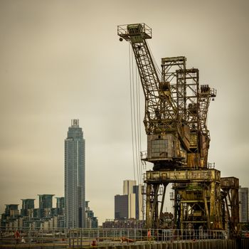 Rusty cranes at Battersea power station in London, UK