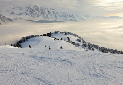 Skiing slope in the French Alpes