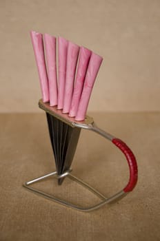 The vintage table set of six knives for fruit