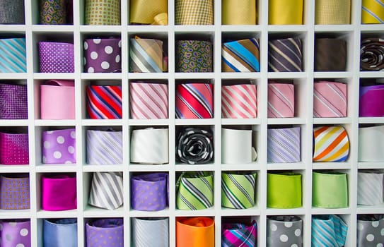 Shelf full of fine silk neckties on a Chinese street market