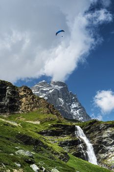 parachute flying over the Matterhorn, Valle d'Aosta Italy
