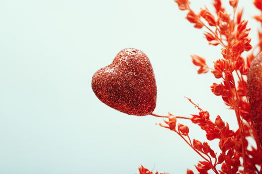 Close-up photo of the heart and flower decoration as a symbol of Saint Valentine day
