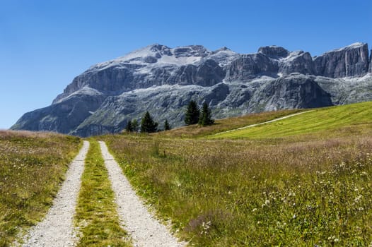 Panoramic view of Sella group from Pralongia, Dolomites - Italy