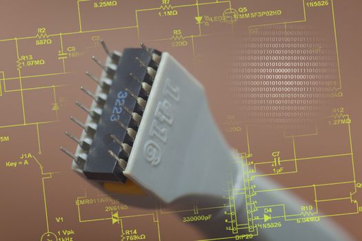 Detail of integrated circuit in brown background