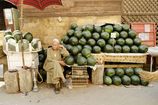 watermelon stall in cairo old town egypt