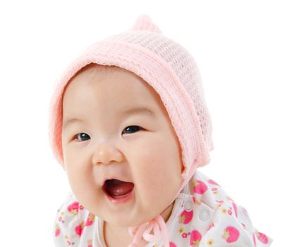Portrait of happy Asian baby girl smiling, isolated on white background
