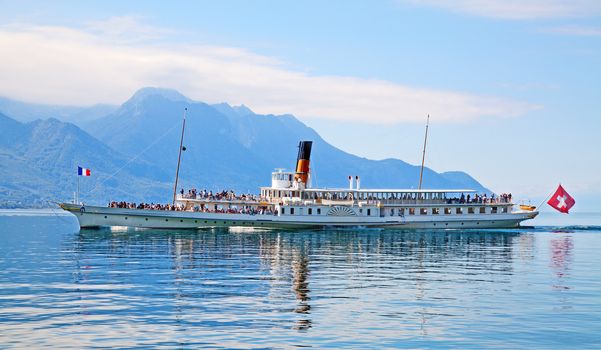 Vintage steam boat on lake Leman(Geneva lake)