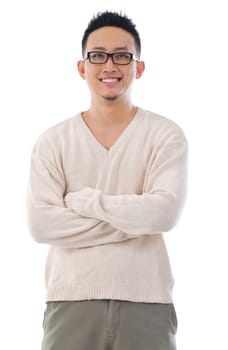 Southeast Asian man standing isolated over white background