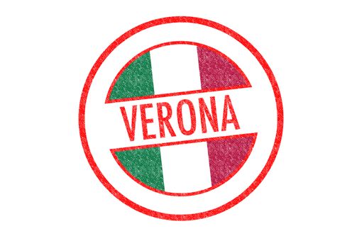 Passport-style VERONA rubber stamp over a white background.