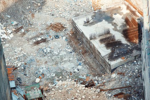 Construction site with rubbish. Top view